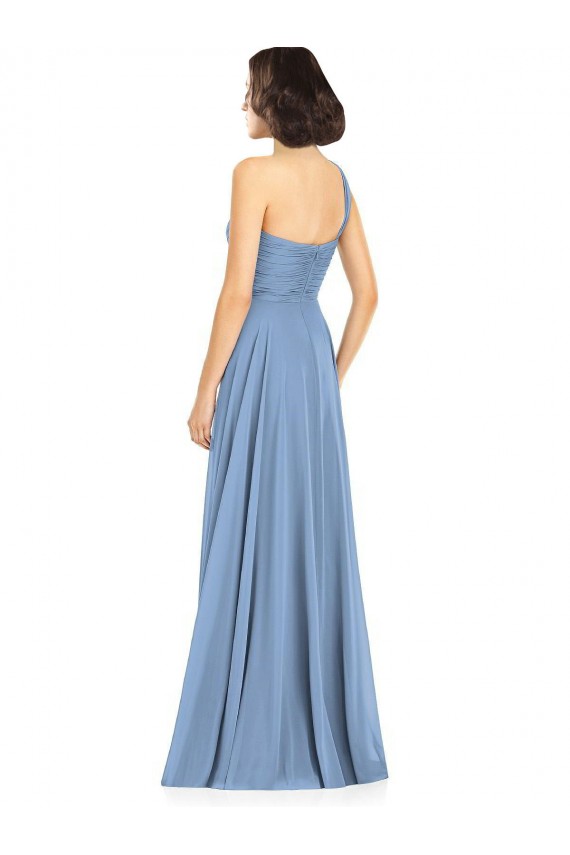 Fábrica de Chiffon Um Ombro Comprimento Chão Sem Mangas Vestidos de Festa / Vestidos de Madrinha
