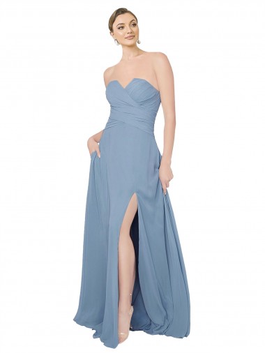 Fábrica de Lombar Chiffon Amor Comprimento Chão Sem Mangas Vestidos de Festa / Vestidos de Madrinha