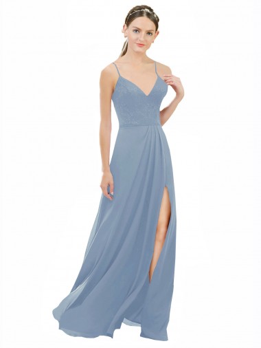 Fábrica de Buraco da fechadura Chiffon & Renda Alças finas Comprimento Chão Sem Mangas Vestidos de Madrinha