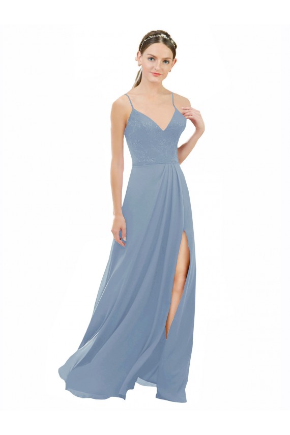 Fábrica de Buraco da fechadura Chiffon & Renda Alças finas Comprimento Chão Sem Mangas Vestidos de Madrinha