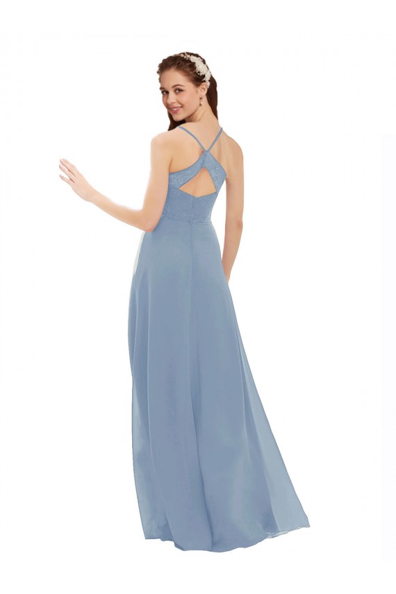 Fábrica de Buraco da fechadura Chiffon & Renda Alças finas Comprimento Chão Sem Mangas Vestidos de Madrinha