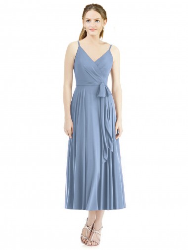 Fábrica de Chiffon Alças finas Comprimento Chá Sem Mangas Vestidos de Madrinha