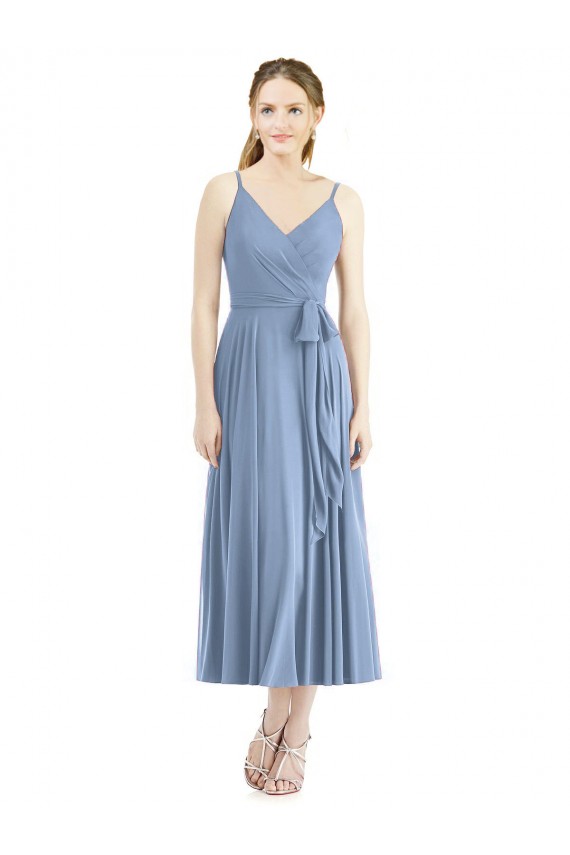 Fábrica de Chiffon Alças finas Comprimento Chá Sem Mangas Vestidos de Madrinha