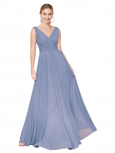 Fábrica de Costas em V Chiffon Decote V Comprimento Chão Sem Mangas Vestido de Madrinha / Vestido de Noite / Vestido de Festa