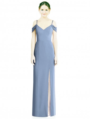Fábrica de Abrir de volta Chiffon Fora do Ombro Comprimento Chão Ombro Frio Vestidos de Madrinha / Vestidos de Noite