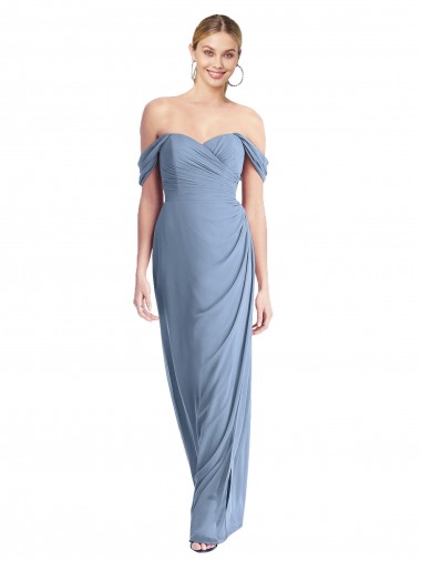 Fábrica de Lombar Chiffon Fora do Ombro Comprimento Chão Sem Mangas Sereia Vestidos de Madrinha