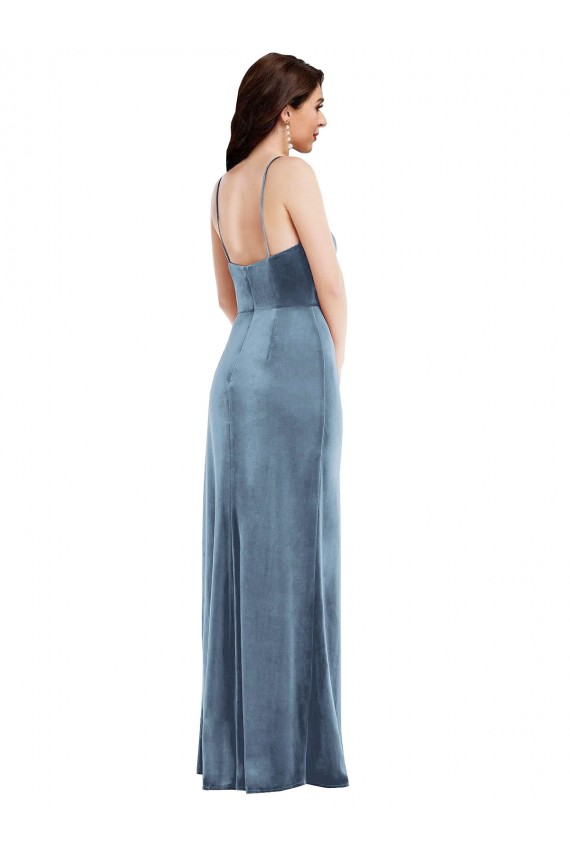 Fábrica de Lombar Veludo Elástico Alças finas Comprimento Chão Sem Mangas Longo Vestidos de Madrinha / Vestidos de Noite / Vestidos de Festa