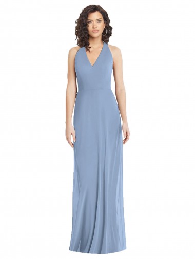 Fábrica de Abrir de volta Chiffon Cabeçada Comprimento Chão Sem Mangas Longo Vestidos de Madrinha / Vestidos de Noite