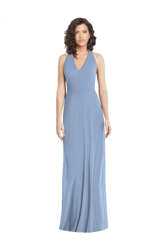 Fábrica de Abrir de volta Chiffon Cabeçada Comprimento Chão Sem Mangas Longo Vestidos de Madrinha / Vestidos de Noite