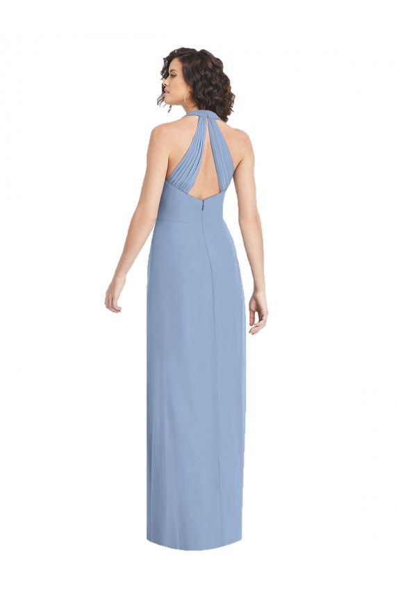 Fábrica de Abrir de volta Chiffon Cabeçada Comprimento Chão Sem Mangas Longo Vestidos de Madrinha / Vestidos de Noite