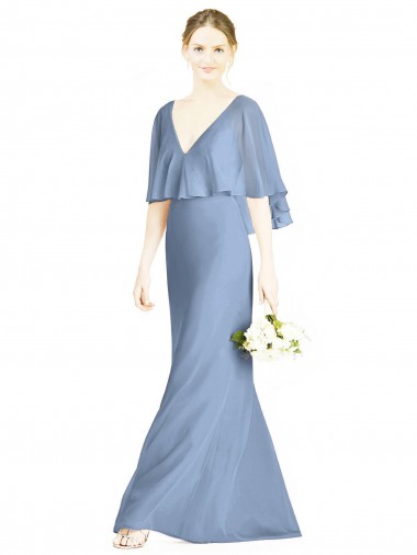 Fábrica de Chiffon Decote V Comprimento Chão Sem Mangas Trombeta Vestidos de Madrinha
