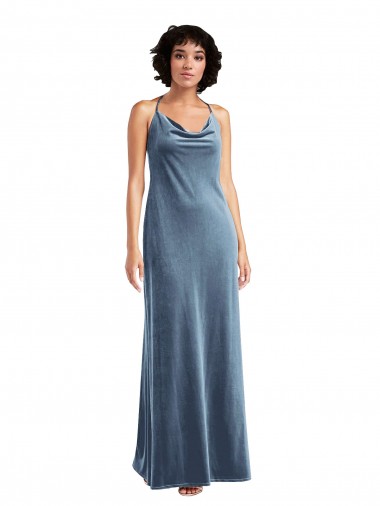 Fábrica de Costas em V Veludo Elástico Decote Capuz Comprimento Chão Sem Mangas Longo Vestidos de Madrinha / Vestidos de Festa