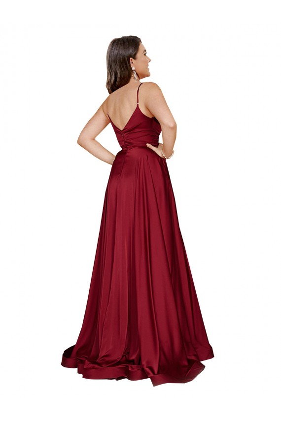 Fábrica de Lombar Cetim Sedoso Alças finas Comprimento Chão Sem Mangas Azul Francês Vestidos de Madrinha / Vestidos de Noite / Vestidos de Festa