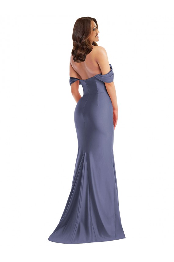 Fábrica de Lombar Cetim Sedoso Fora do Ombro Comprimento Chão Sem Mangas Sereia Vestidos de Madrinha / Vestidos de Noite / Vestidos de Festa
