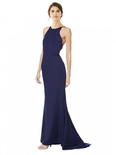 Fábrica de Criss Cruz Crepe Esticado Cabeçada Comprimento Chão Sem Mangas Longo Vestidos de Madrinha / Vestidos de Noite / Vestidos de Festa