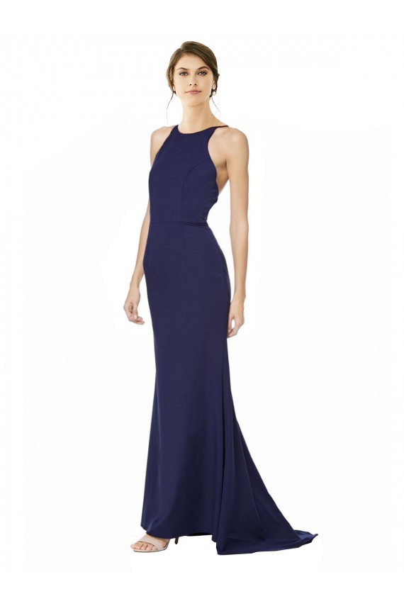 Fábrica de Criss Cruz Crepe Esticado Cabeçada Comprimento Chão Sem Mangas Longo Vestidos de Madrinha / Vestidos de Noite / Vestidos de Festa