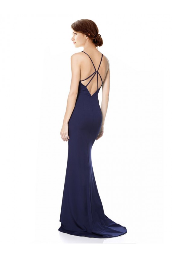 Fábrica de Criss Cruz Crepe Esticado Cabeçada Comprimento Chão Sem Mangas Longo Vestidos de Madrinha / Vestidos de Noite / Vestidos de Festa