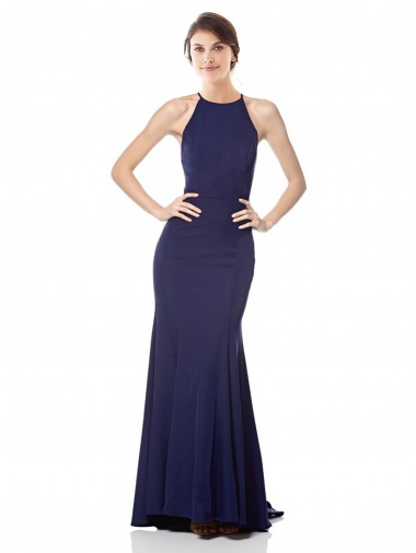 Fábrica de Crepe Esticado Cabeçada Comprimento Chão Sem Mangas Longo Vestidos de Madrinha / Vestidos de Noite / Vestidos de Festa