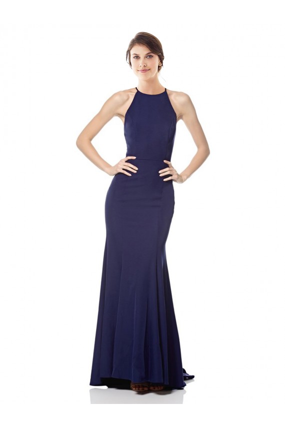 Fábrica de Crepe Esticado Cabeçada Comprimento Chão Sem Mangas Longo Vestidos de Madrinha / Vestidos de Noite / Vestidos de Festa