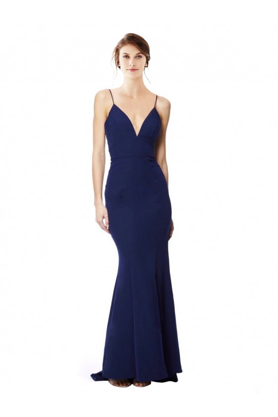 Fábrica de Abrir de volta Crepe Esticado Alças finas Comprimento Chão Sem Mangas Vestidos de Madrinha / Vestidos de Noite / Vestidos de Festa