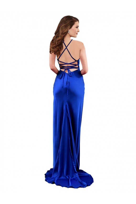 Fábrica de Criss Cruz Cetim Sedoso Decote Capuz Comprimento Chão Sem Mangas Vestidos de Madrinha / Vestidos de Noite / Vestidos de Festa