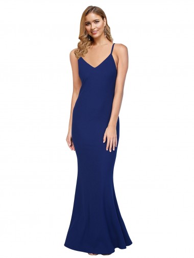 Fábrica de Criss Cruz Crepe Esticado Decote V Comprimento Chão Sem Mangas Longo Vestidos de Madrinha / Vestidos de Noite / Vestidos de Festa