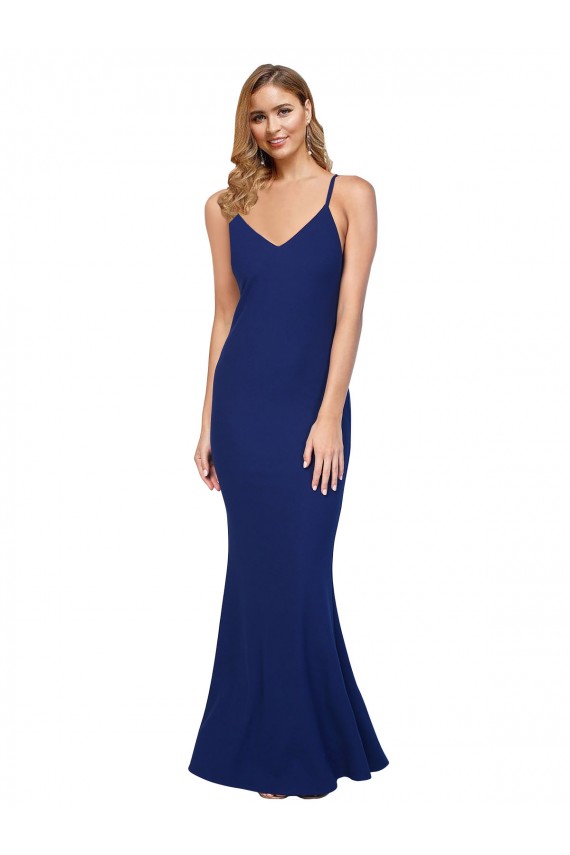 Fábrica de Criss Cruz Crepe Esticado Decote V Comprimento Chão Sem Mangas Longo Vestidos de Madrinha / Vestidos de Noite / Vestidos de Festa