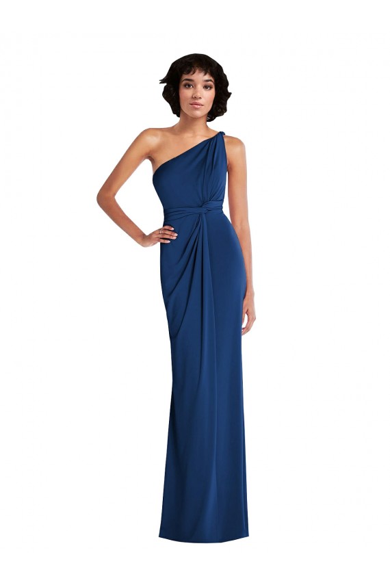 Fábrica de Spandex Um Ombro Comprimento Chão Sem Mangas Vestidos de Madrinha / Vestidos de Festa