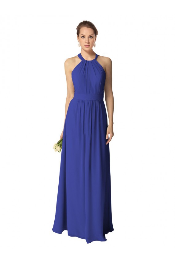 Fábrica de Chiffon Cabeçada Comprimento Chão Sem Mangas Longo Vestidos de Madrinha