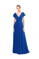 Fábrica de Costas em V Chiffon Decote V Comprimento Chão Mangas Esvoaçantes Longo Azul Real Vestidos de Madrinha