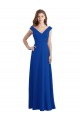 Fábrica de Chiffon Decote V Comprimento Chão Sem Mangas Azul Real Vestidos de Madrinha