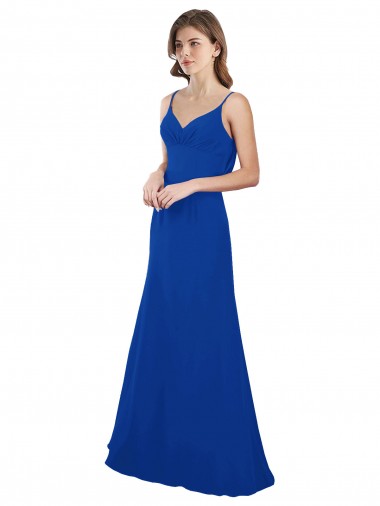 Fábrica de Lombar Chiffon Amor Comprimento Chão Sem Mangas Azul Real Vestidos de Madrinha