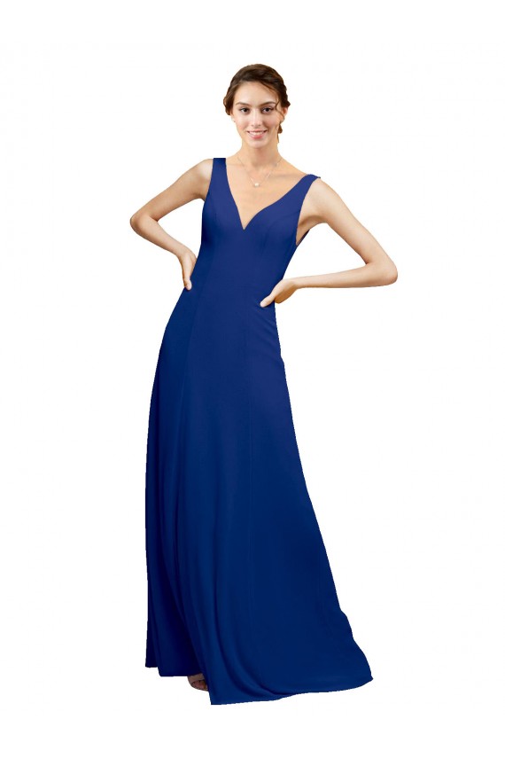 Fábrica de Lombar Chiffon Decote V Comprimento Chão Sem Mangas Vestidos de Madrinha