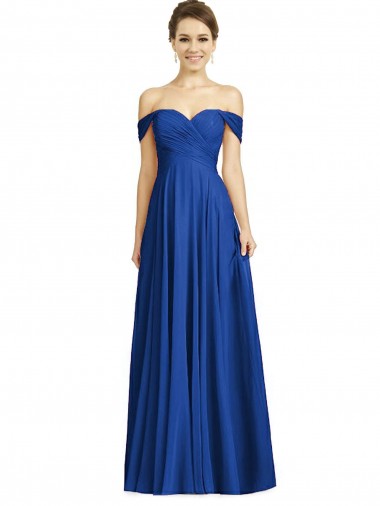 Fábrica de Chiffon Fora do Ombro Comprimento Chão Mangas Curtas Linha A Vestidos de Madrinha