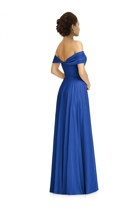 Fábrica de Chiffon Fora do Ombro Comprimento Chão Mangas Curtas Linha A Vestidos de Madrinha