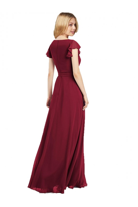 Fábrica de Chiffon Decote V Comprimento Chão Mangas Esvoaçantes Vestidos de Madrinha