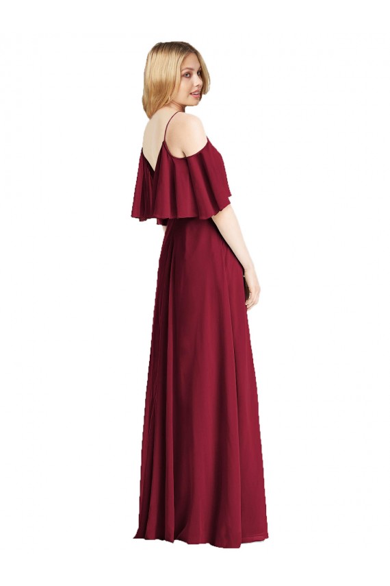 Fábrica de Chiffon Alças finas Comprimento Chão Ombro Frio Linha A Longo Vestidos de Madrinha