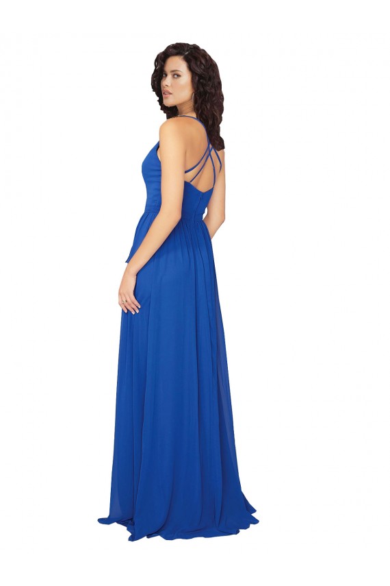 Fábrica de Criss Cruz Chiffon Decote V Comprimento Chão Sem Mangas Longo Vestidos de Madrinha