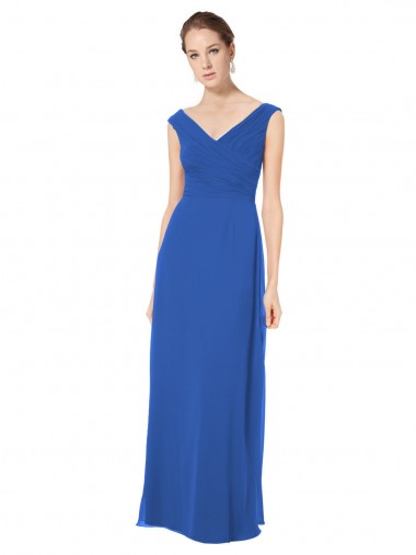 Fábrica de Costas em V Chiffon Fora do Ombro Comprimento Chão Sem Mangas Longo Vestidos de Madrinha