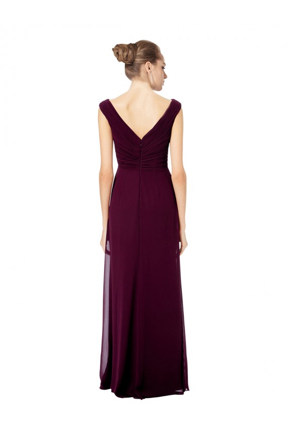 Fábrica de Costas em V Chiffon Fora do Ombro Comprimento Chão Sem Mangas Longo Vestidos de Madrinha