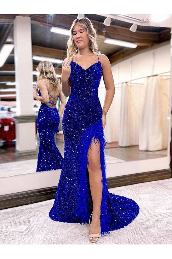 Fábrica de Lantejoulas Veludo Decote V Comboio Varredela Sem Mangas Longo Vestido de Festa / Vestido de Madrinha