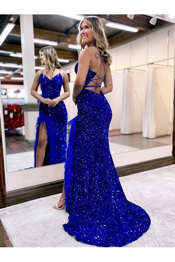 Fábrica de Lantejoulas Veludo Decote V Comboio Varredela Sem Mangas Longo Vestido de Festa / Vestido de Madrinha