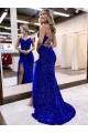 Fábrica de Lantejoulas Veludo Decote V Comboio Varredela Sem Mangas Longo Vestido de Festa / Vestido de Madrinha