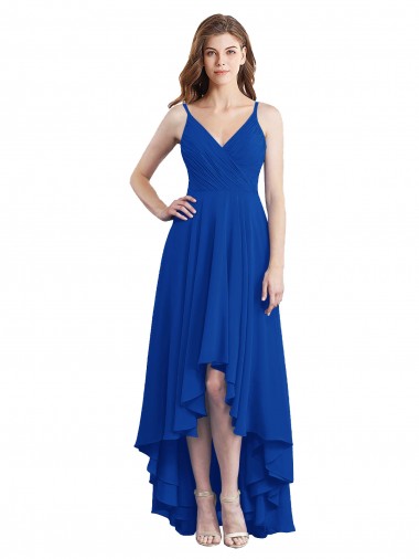 Fábrica de Abrir de volta Chiffon Alças finas Comprimento Chão Sem Mangas Alto Baixo Alto Baixo, Vestidos de Madrinha