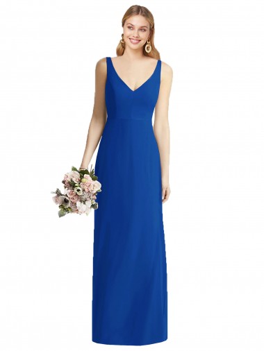 Fábrica de Chiffon Amor Comprimento Chão Sem Mangas Azul Real Vestidos de Madrinha
