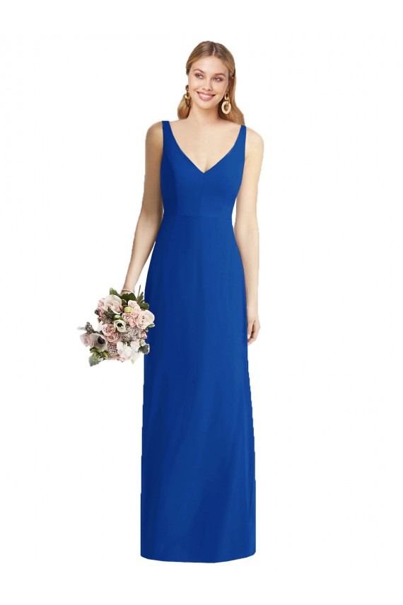 Fábrica de Chiffon Amor Comprimento Chão Sem Mangas Azul Real Vestidos de Madrinha