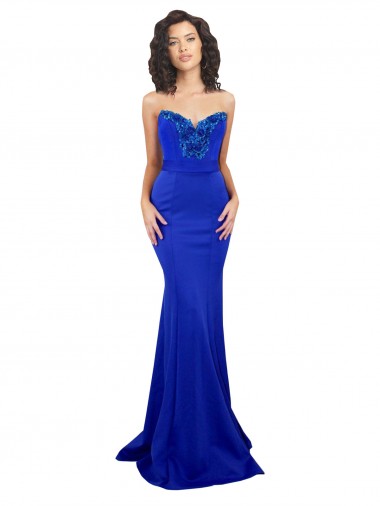 Fábrica de Lombar Crepe Esticado Amor Comprimento Chão Sem Mangas Azul Real Vestidos de Madrinha / Vestidos de Noite / Vestidos de Festa