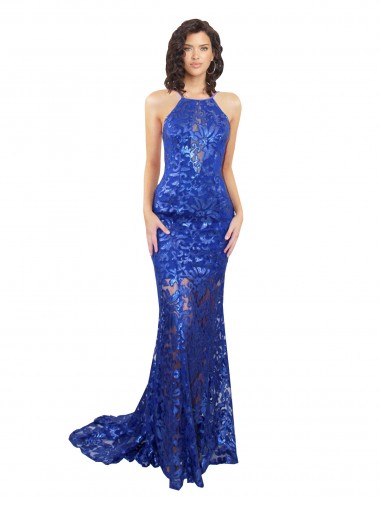 Fábrica de Abrir de volta Renda Decote Alto Comprimento Chão Sem Mangas Vestidos de Madrinha / Vestidos de Festa