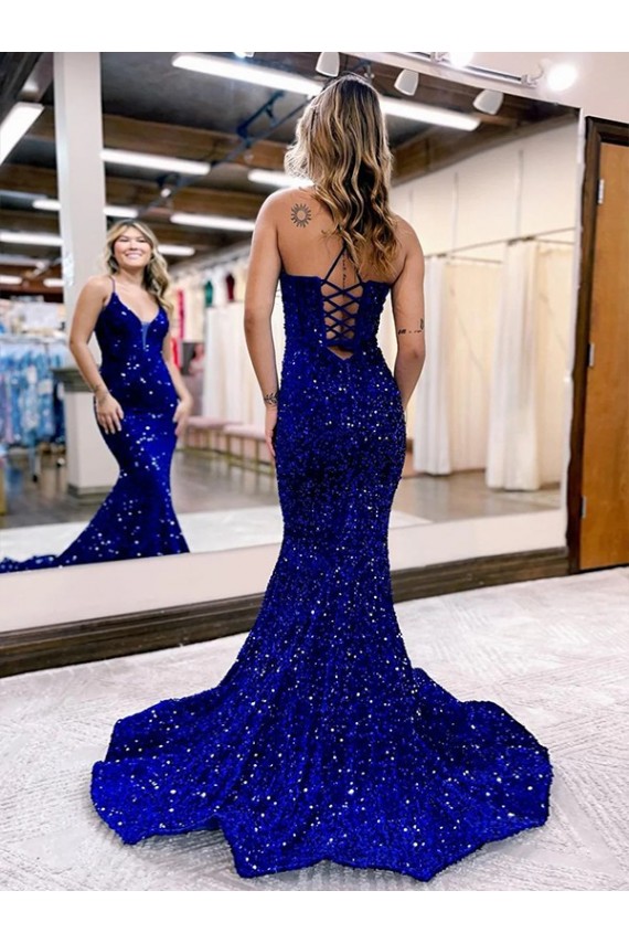 Fábrica de Lantejoulas Veludo Decote V Comboio Corte Sem Mangas Vestidos de Festa