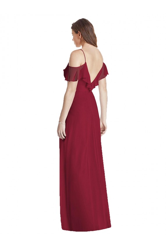 Fábrica de Costas em V Chiffon Alças finas Comprimento Chão Ombro Frio Vestidos de Madrinha